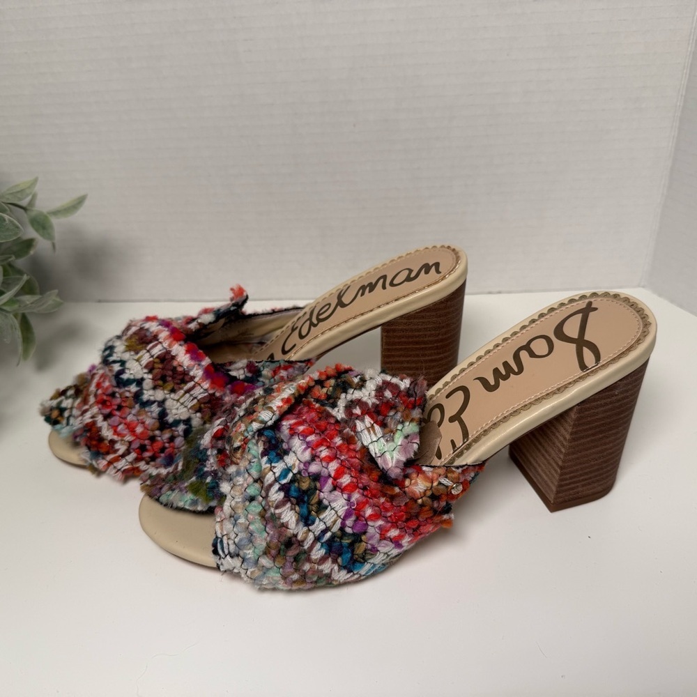 Sam Edelman Oda Slide Tweed Multicolor Knot Top Mule Sandal Size 8.5 Boho Fem - Picture 2 of 15